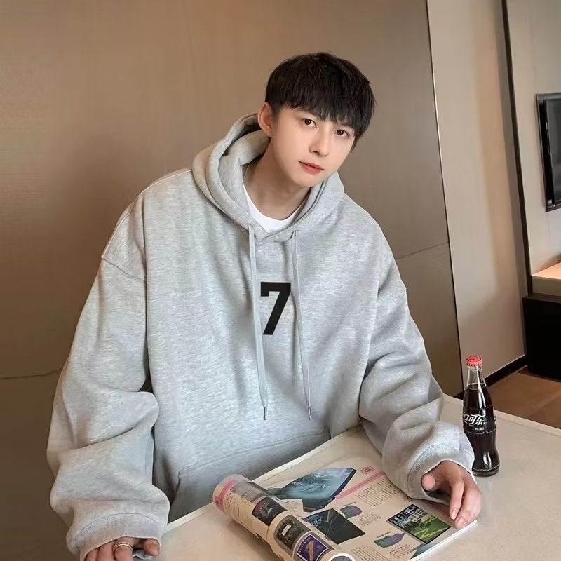 Mens Hoodie Autumn Winter Loose Plus Velvet Thick Casual Sweatshirt C68 velvet light gray 