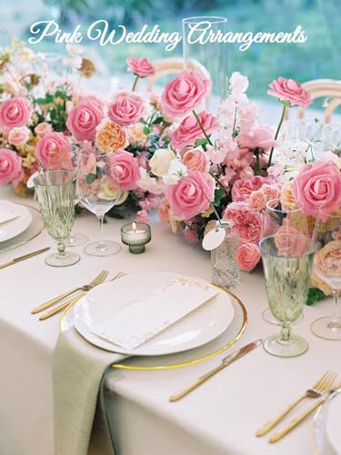 MACTING Artificial Flowers 30PCS Pink Fake Flowers with Stem Real Touch Soft Foam Roses Wedding Bouquet Table Centerpieces Party Bridal Shower Birthday Home Spring Summer Decor - Image 2