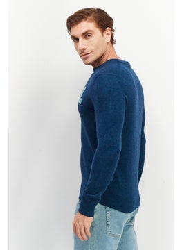 Celio Men Crew Neck Long Sleeve Embroidered Sweatshirts, Teal Blue  - Image 4