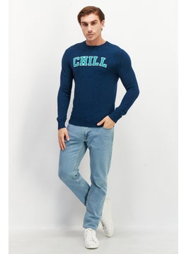 Celio Men Crew Neck Long Sleeve Embroidered Sweatshirts, Teal Blue  - Image 2