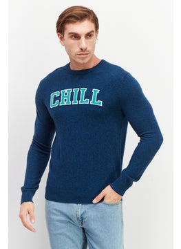 Celio Men Crew Neck Long Sleeve Embroidered Sweatshirts, Teal Blue  - Image 1