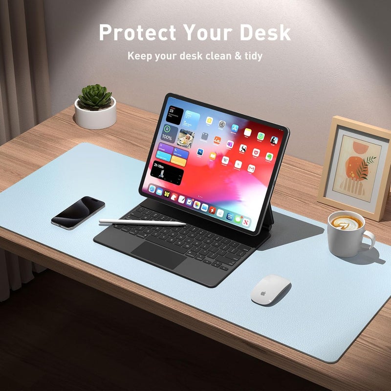 Aothia Leather Desk Pad Protector, Mouse Pad, Office Desk Mat, Non-Slip PU Leather Desk Blotter, Laptop Desk Pad, Waterproof Desk Writing Pad for Office and Home (23.6" x 13.7", Baby Blue) - Image 3
