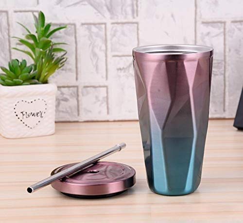 GNEXIN Water Cup Stainless Steel Cup Straw Drinking Bottle Home School Office Diamond Shape with Straw Car Coffee Mug Straw Thermos Car Water Mug500 ML Multicolor - Image 3