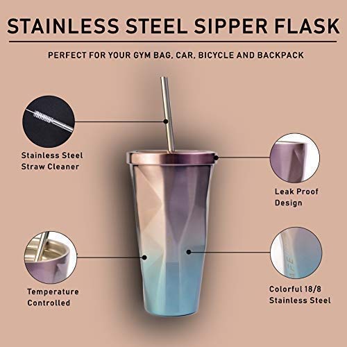 GNEXIN Water Cup Stainless Steel Cup Straw Drinking Bottle Home School Office Diamond Shape with Straw Car Coffee Mug Straw Thermos Car Water Mug500 ML Multicolor - Image 2