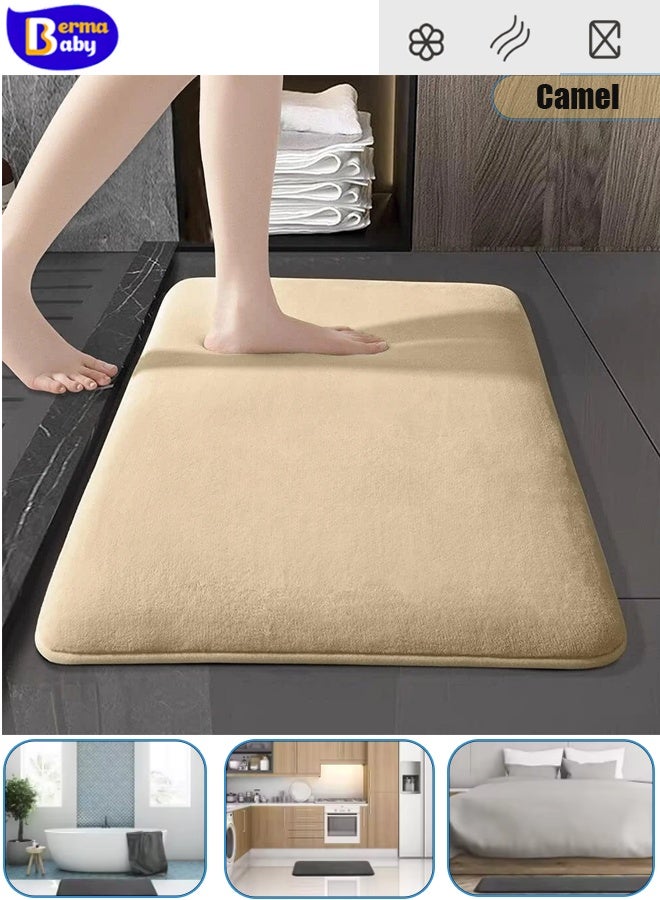 Berma Baby سجادة بلون سادة من الصوف المرجاني، سجادة أرضية سميكة من الإسفنج المنقوش، سجادة حمام فائقة النعومة غير قابلة للانزلاق، سجادة قدم ماصة غير قابلة للانزلاق، قابلة للغسل في الغسالة، مناسبة للحمام والدش وحوض الاستحمام (جمل - 40*60 سم) - Image 1