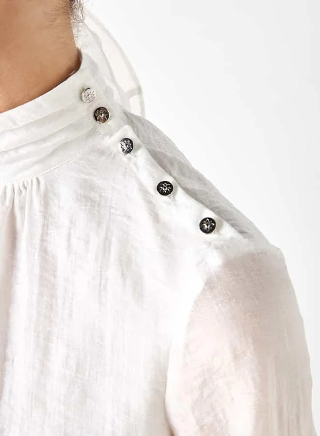 Iconic Iconic Floral Applique Top with High Neck and Long Sleeves