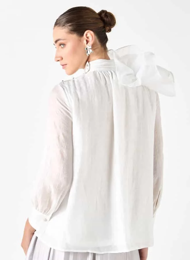Iconic Iconic Floral Applique Top with High Neck and Long Sleeves