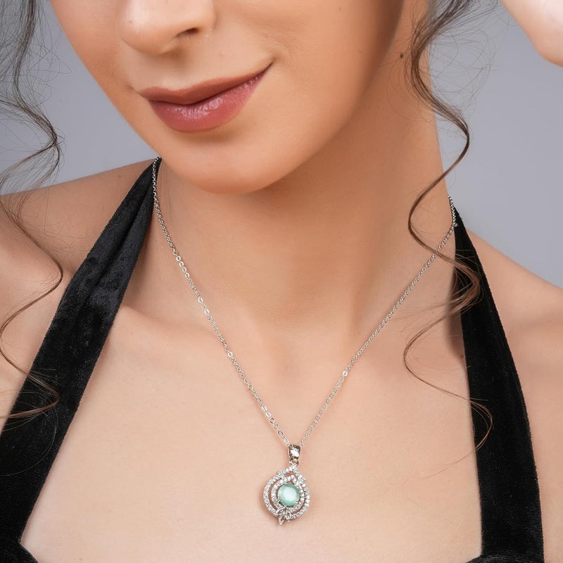STYOLLO Trendy Silver Pendant Necklace American Diamond Jewellery Set For Women & Girls with Crystal Zirconia Stones | Stylish Charm Girls Necklace for Gift, Valentine, Birthday-Pack of 1 Necklace - Image 5
