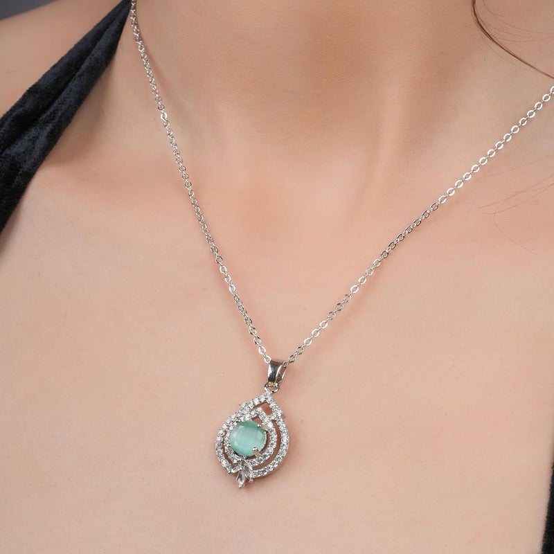 STYOLLO Trendy Silver Pendant Necklace American Diamond Jewellery Set For Women & Girls with Crystal Zirconia Stones | Stylish Charm Girls Necklace for Gift, Valentine, Birthday-Pack of 1 Necklace - Image 4