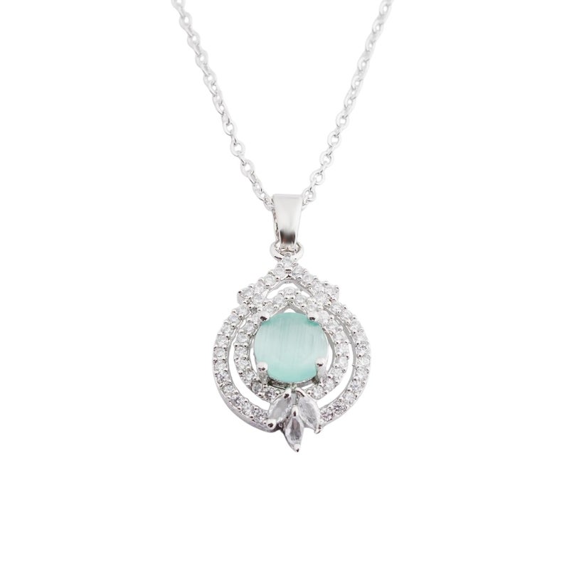 STYOLLO Trendy Silver Pendant Necklace American Diamond Jewellery Set For Women & Girls with Crystal Zirconia Stones | Stylish Charm Girls Necklace for Gift, Valentine, Birthday-Pack of 1 Necklace - Image 1