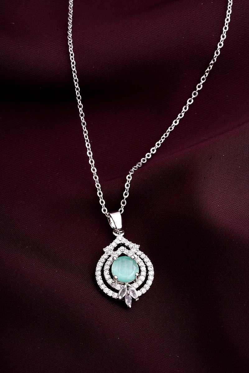 STYOLLO Trendy Silver Pendant Necklace American Diamond Jewellery Set For Women & Girls with Crystal Zirconia Stones | Stylish Charm Girls Necklace for Gift, Valentine, Birthday-Pack of 1 Necklace - Image 2