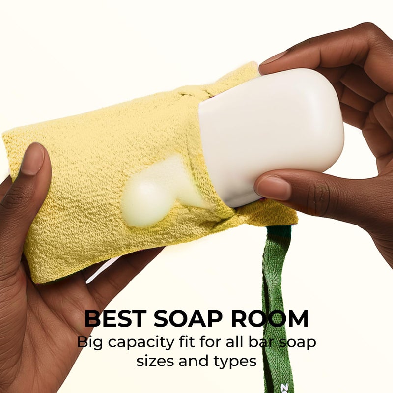 ZOMCHI Bar Soap Saver Bag with Different Roughness, Exfoliating Soap Bag, Soap Pouch for Body Wash (2 Pieces, Yellow) - Image 2