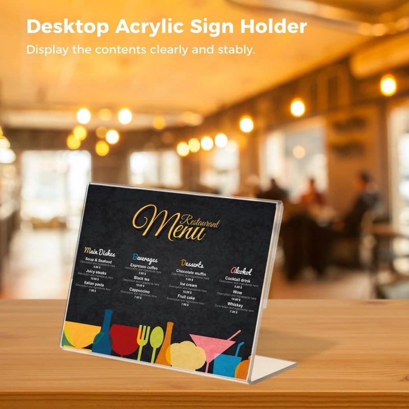 6-Pack 6X4 Clear Acrylic Sign Stands, Slanted Photo Frames For Tables, Plastic Display Holders For Menus, Restaurants, Offices - Image 3