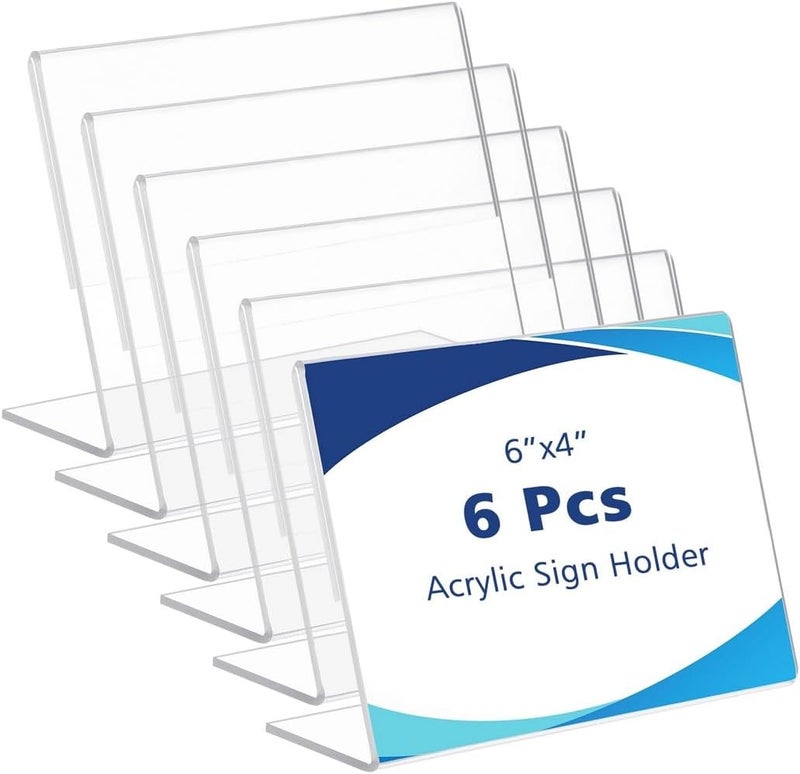 6-Pack 6X4 Clear Acrylic Sign Stands, Slanted Photo Frames For Tables, Plastic Display Holders For Menus, Restaurants, Offices - Image 1