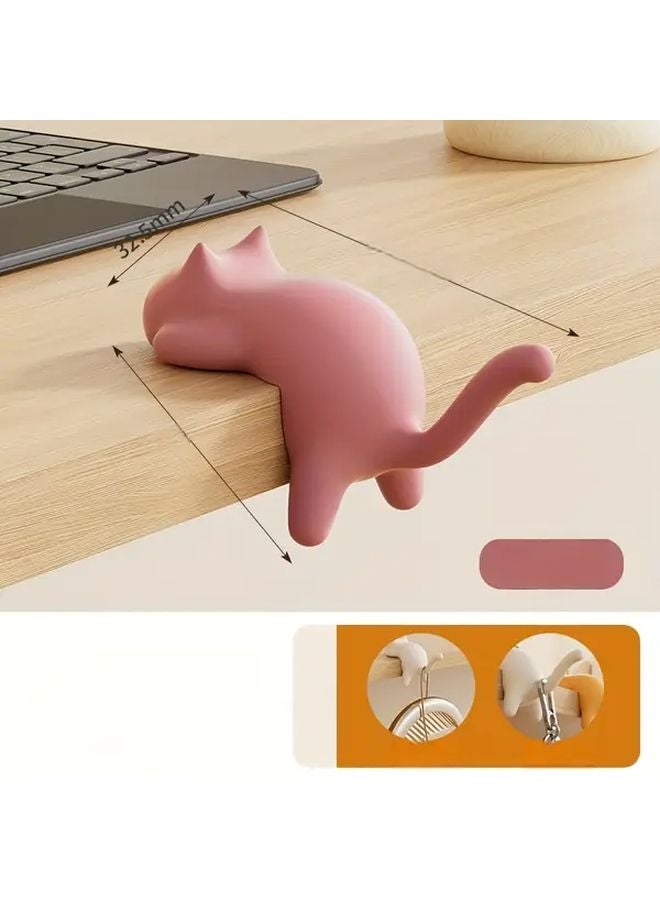 Pink Cat Wall Mounted Hook Durable Plastic Storage Desk Office Dorm Home Workspace Organizer - Image 1