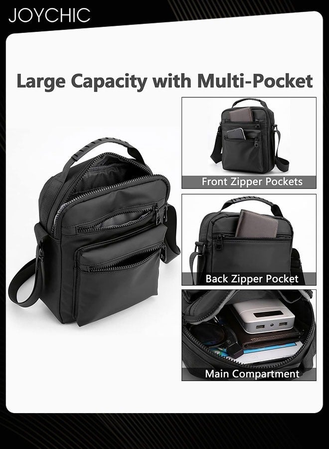 Joychic Simple Casual Style Wear Resistant Crossbody Bag for Men Large Capacity Multi Pocket Shoulder Bag with Adjustable Straps for Phone Passport Black - Image 2