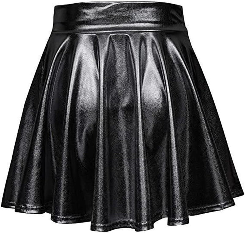klarako Womens Metallic Skirt, A Line Pleated Skirt Shiny Polyester Fiber Pleated Solid Color Mini Flowy Hem for Party - Image 1