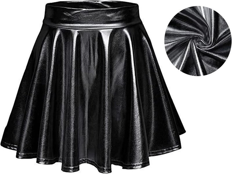 klarako Womens Metallic Skirt, A Line Pleated Skirt Shiny Polyester Fiber Pleated Solid Color Mini Flowy Hem for Party - Image 3