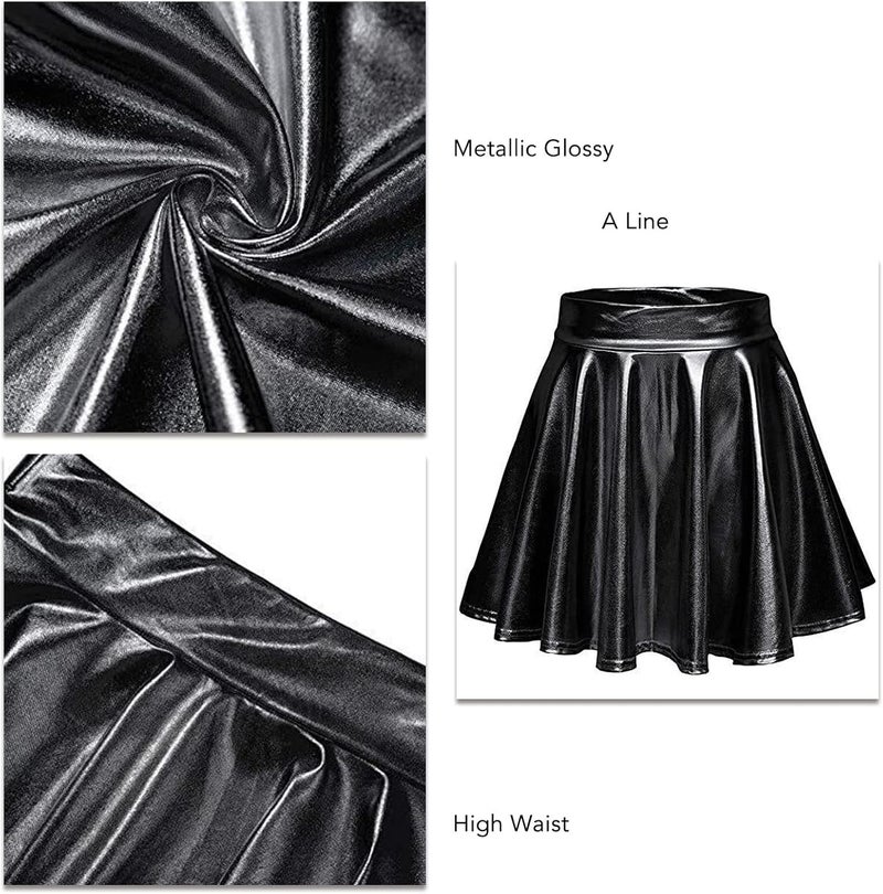 klarako Womens Metallic Skirt, A Line Pleated Skirt Shiny Polyester Fiber Pleated Solid Color Mini Flowy Hem for Party - Image 4