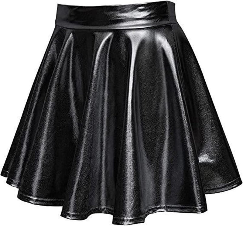 klarako Womens Metallic Skirt, A Line Pleated Skirt Shiny Polyester Fiber Pleated Solid Color Mini Flowy Hem for Party - Image 2