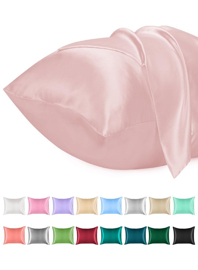Lirex Satin Pillowcase for Hair and Skin, Super Soft and Cooling Similar to Silk, 2 Pack Standard Size 20"X 26" Pillow Cases with Envelope Closure, Gifts for Women Men, Light Pink - Image 1