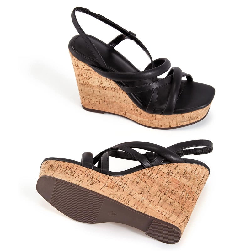 Coutgo Women Platform Wedge Sandals Cork Slingback Wedges Espadrilles Heels Summer Shoes - Image 5