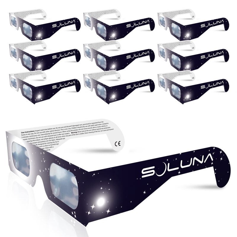 Soluna Solar Eclipse Glasses AAS Approved 2024 - Made in the USA CE and ISO Certified Safe Shades for Direct Sun Viewing (10 Pack) - Image 1