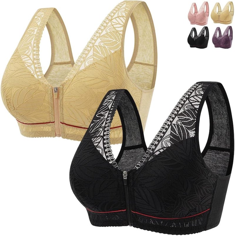 woobles Camilace Comfort Wireless Front C Bra, Front Cre Posture Corrector Seamless Full Coverage Bra for Women Small 2pcs B - Image 1