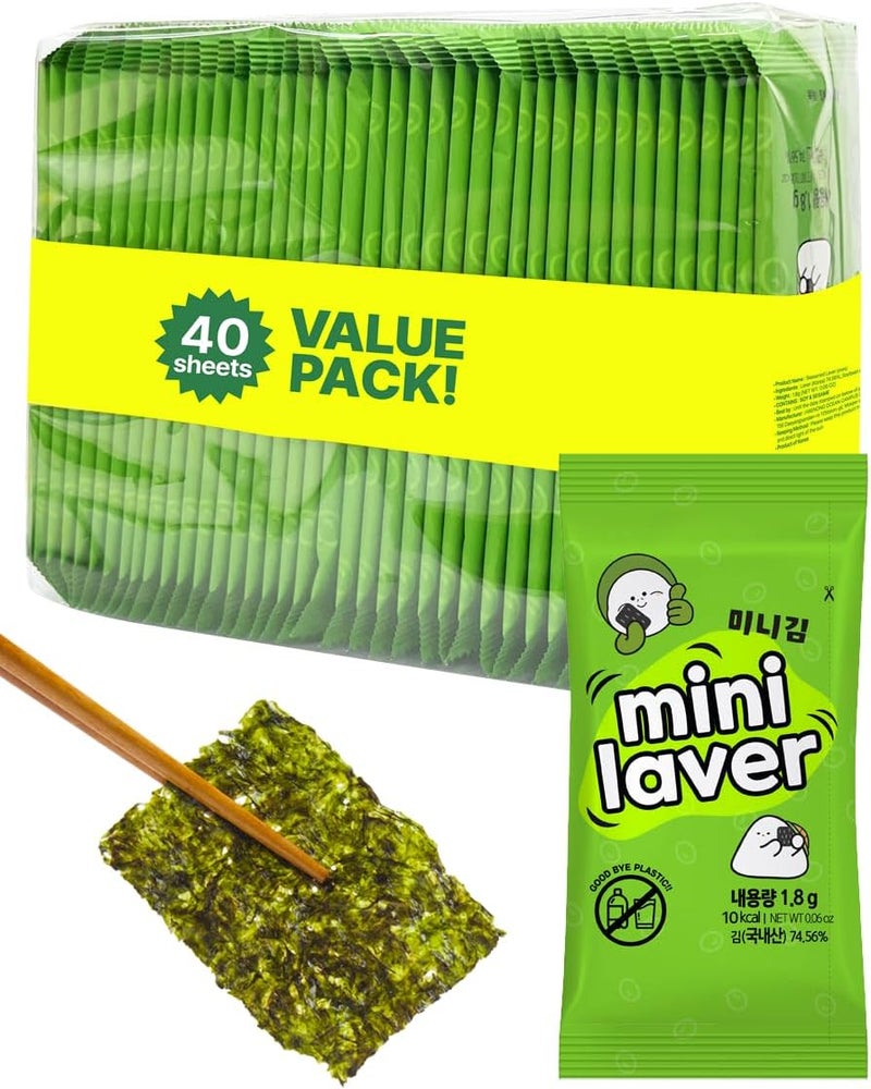 40 Count Organic Roasted Korean Seaweed Sheets - Keto Vegan Gluten Free Snack - Image 1
