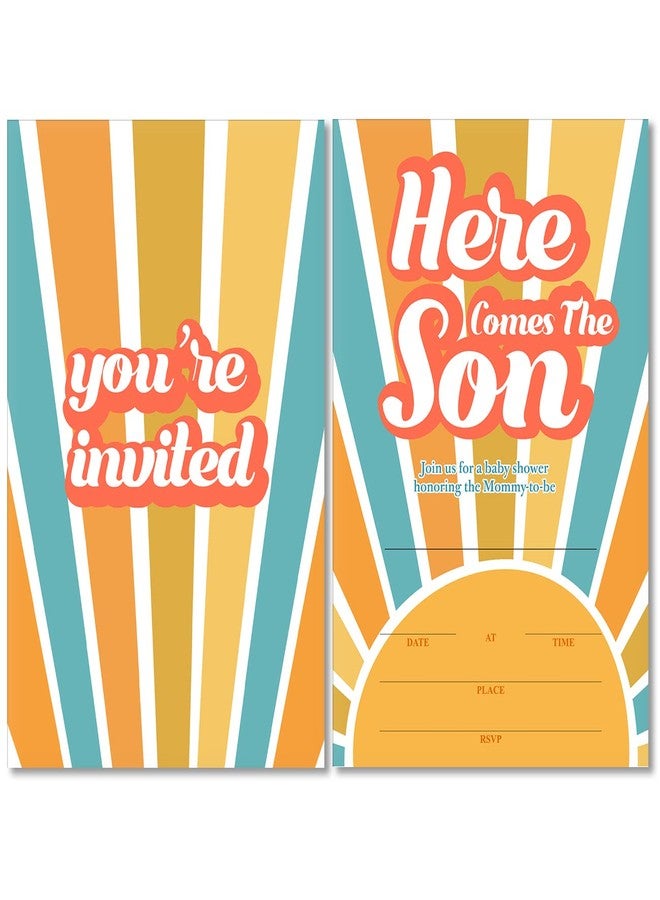 Soiceu Retro Sunshine Baby Shower Party Invitations with Envelopes Set of 20 Yellow Here Come the Son Sunshine Baby Shower Party Invites - Image 1