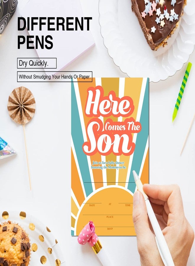 Soiceu Retro Sunshine Baby Shower Party Invitations with Envelopes Set of 20 Yellow Here Come the Son Sunshine Baby Shower Party Invites - Image 4