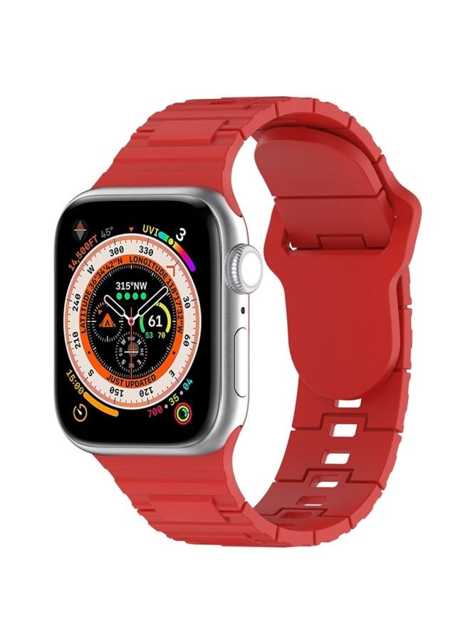 Generic - Replacement Strap For Apple Watch 7 41mm Square Buckle Armor Style Silicone Watch Band Red - Image 1