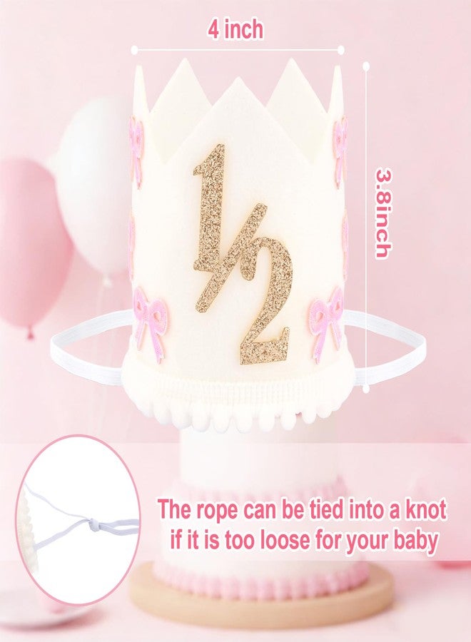 SuPoo 1/2 Birthday Cown It is My 1/2 Birthday Banner and Princess Hat Half Birthday Party Tiara Bow Half Way to One Baby Girl Decorations 6 Month Headband High Chair Banner Chair Skirt Outfit - Image 5