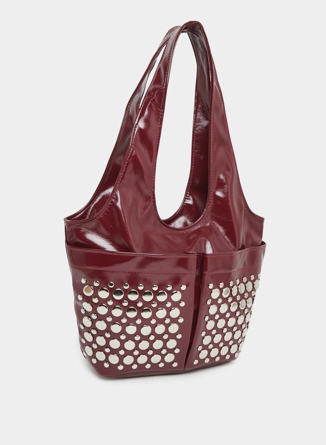 ستايلي حقيبة كتف جلدية مرصعة بالمسامير - Image 1