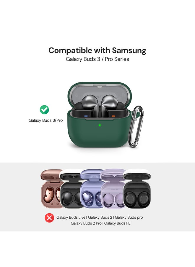 O Ozone Silicone Case For Samsung Galaxy Buds 3 / 3 Pro Case Cover, Soft and Flexible Ultra-Thin Shockproof Cover Slim-Fit Anti-Fall Earphone Case Cover- Dark green  - Image 2