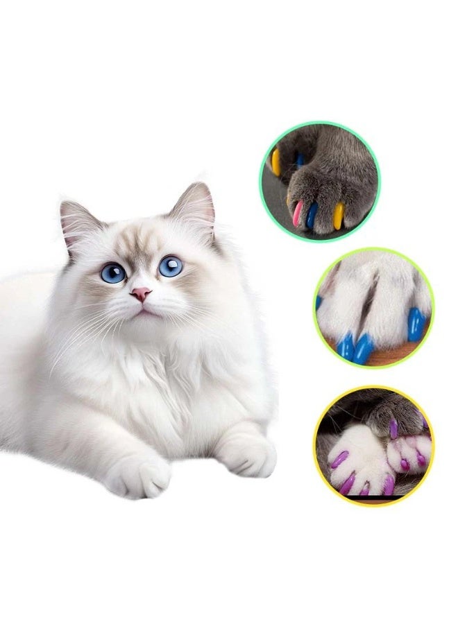 Pet Nail Caps for Cats & Dogs - Soft Silicone Claw Covers | Effective Anti-Scratch Solution to Protect Furniture & Floors | Safe, Durable & Comfortable with Adhesive Glue Included (Pack of 20).Random colors - Image 1