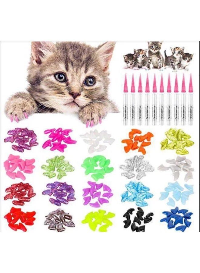 Pet Nail Caps for Cats & Dogs - Soft Silicone Claw Covers | Effective Anti-Scratch Solution to Protect Furniture & Floors | Safe, Durable & Comfortable with Adhesive Glue Included (Pack of 20).Random colors - Image 2