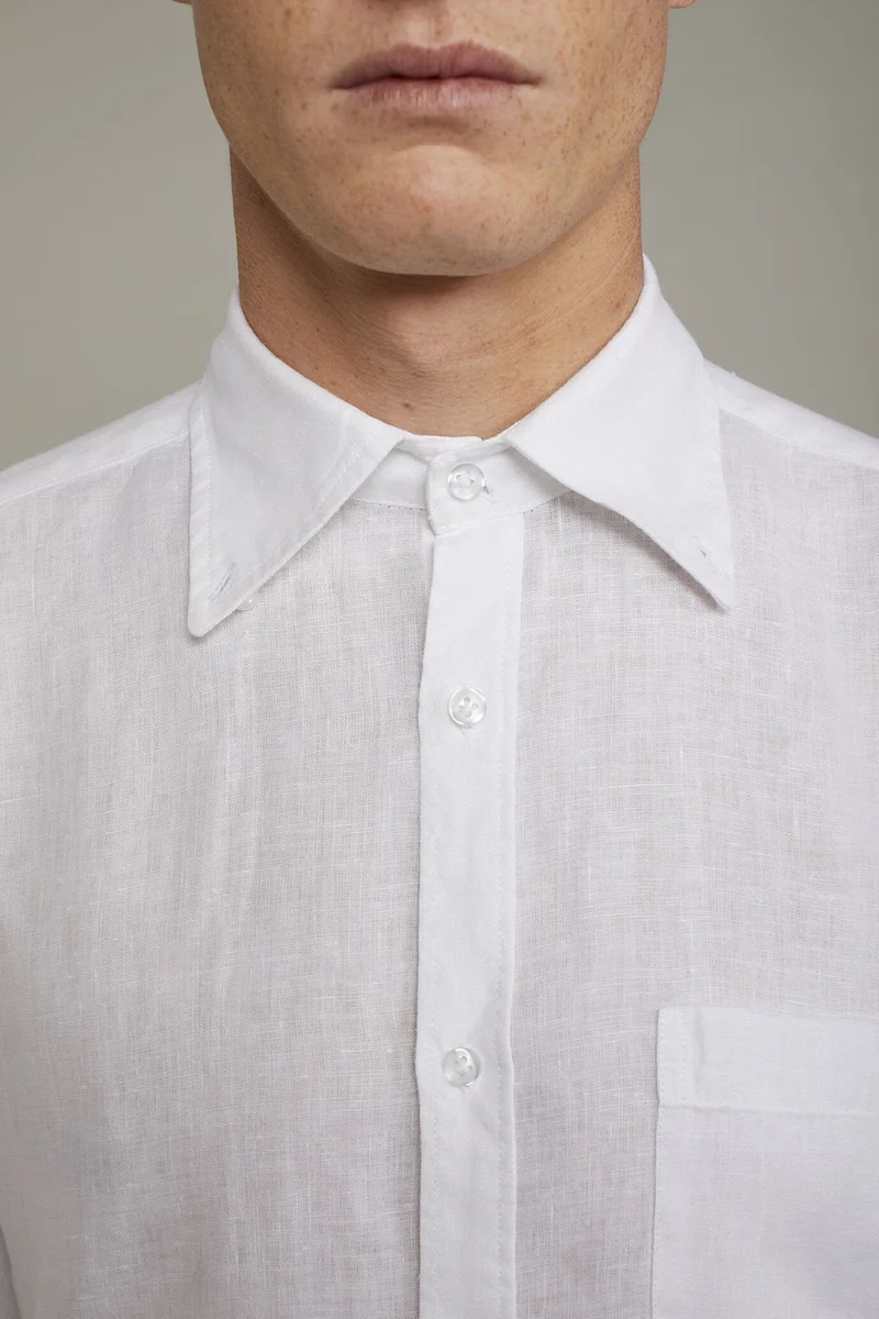 Doppelganger Men's casual shirt button down collar 100% linen comfort fit - White