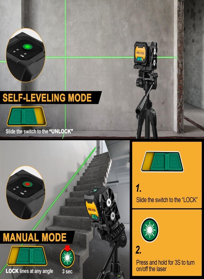بريكسيسو مستوى ليزر بريكسيسو مع حامل ثلاثي القوائم 47 بوصة، قابل لإعادة الشحن IP54، ليزر أخضر متقاطع بطول 65 قدمًا، مستوى ذاتي، مؤشر ضوئي، 3 أوضاع سطوع، أداة تسوية بالليزر لتعليق الصور والبلاط وتجديد المنزل - Image 3