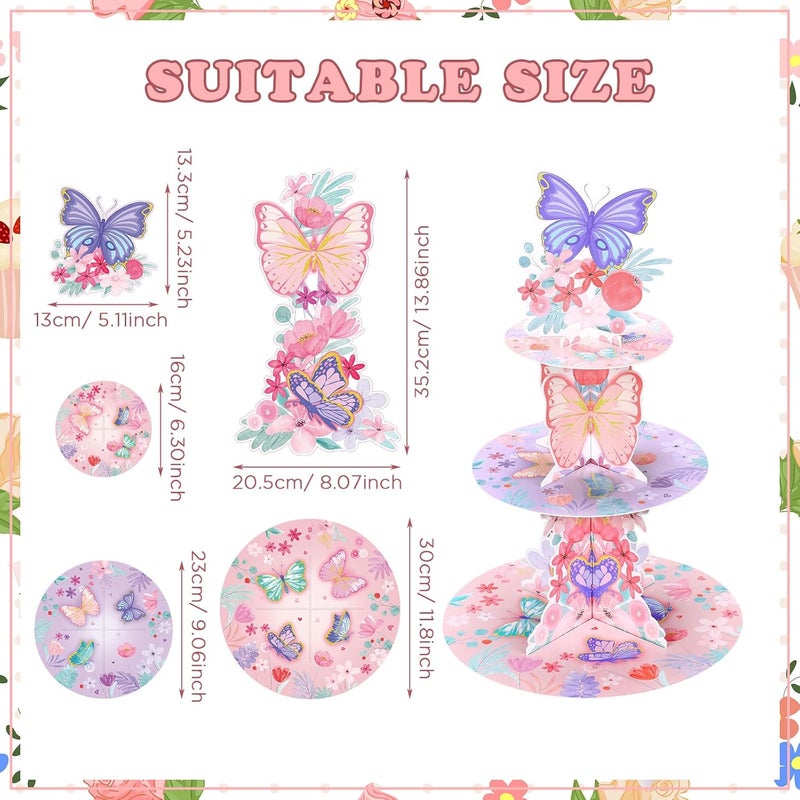 Zopeal حامل كعك الفراشة زوبيل 3 طبقات لعيد الميلاد وزينة حفلات الفراشة وزينة الربيع - Image 2