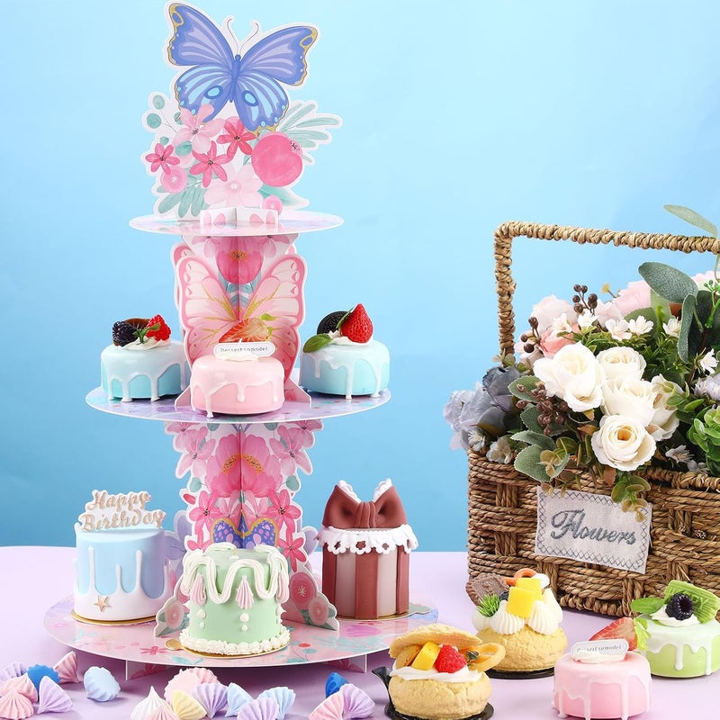 Zopeal حامل كعك الفراشة زوبيل 3 طبقات لعيد الميلاد وزينة حفلات الفراشة وزينة الربيع - Image 4