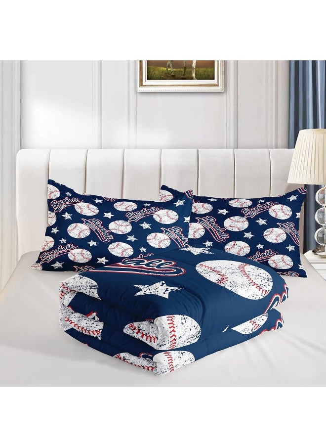 Generic QOOMO 3D Baseballs Comforter Full Size, Blue Baseball Kids Comforter Set, 3Pcs Bedding Set Printed Comforter with 2 Pillowcases, Down Alternative, Soft and Lightweight, for All Seasons  - Image 3
