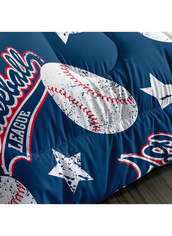 Generic QOOMO 3D Baseballs Comforter Full Size, Blue Baseball Kids Comforter Set, 3Pcs Bedding Set Printed Comforter with 2 Pillowcases, Down Alternative, Soft and Lightweight, for All Seasons  - Image 5
