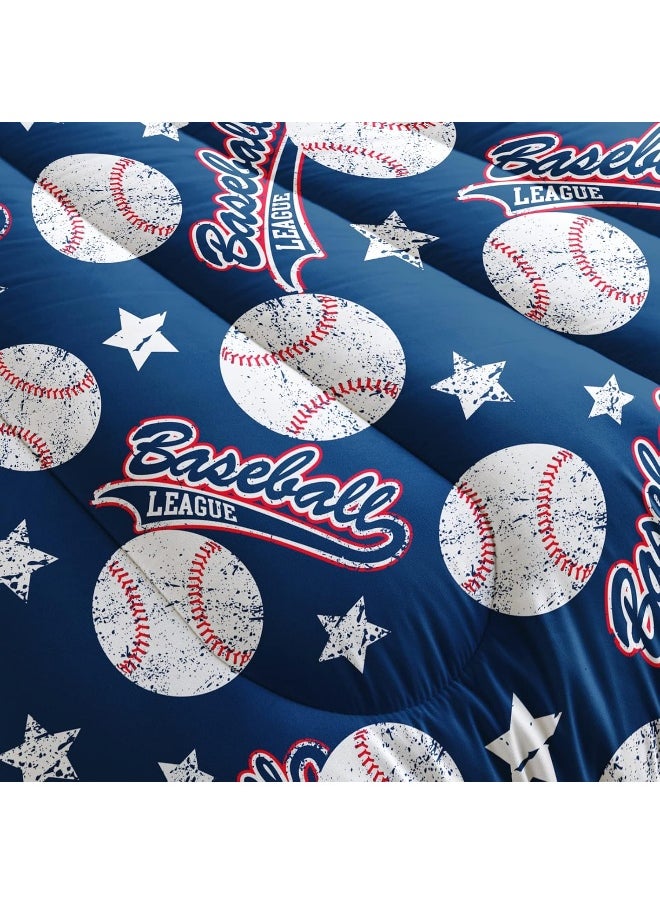 Generic QOOMO 3D Baseballs Comforter Full Size, Blue Baseball Kids Comforter Set, 3Pcs Bedding Set Printed Comforter with 2 Pillowcases, Down Alternative, Soft and Lightweight, for All Seasons  - Image 4