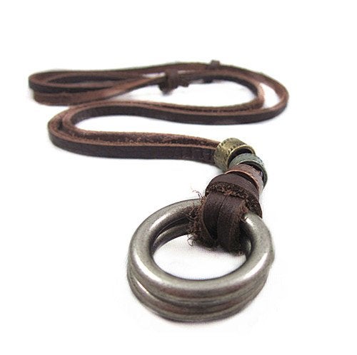COOLLA Brown Leather and Alloy Pendant Adiustable Men's Leather Necklace Pl233 - Image 4