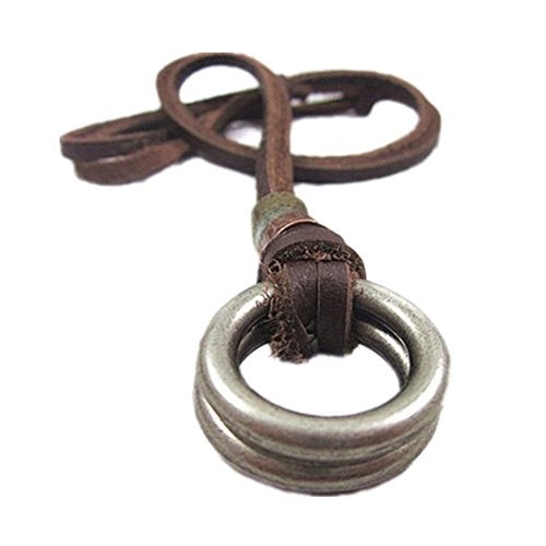 COOLLA Brown Leather and Alloy Pendant Adiustable Men's Leather Necklace Pl233 - Image 1