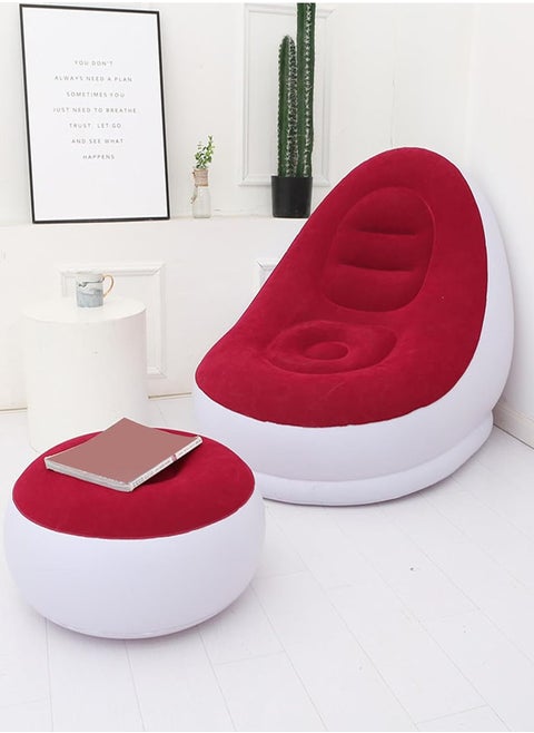 Inflatable Lounge Chair with Sofa, Inflatable Air Lounge Chair with Footrest in White and Red