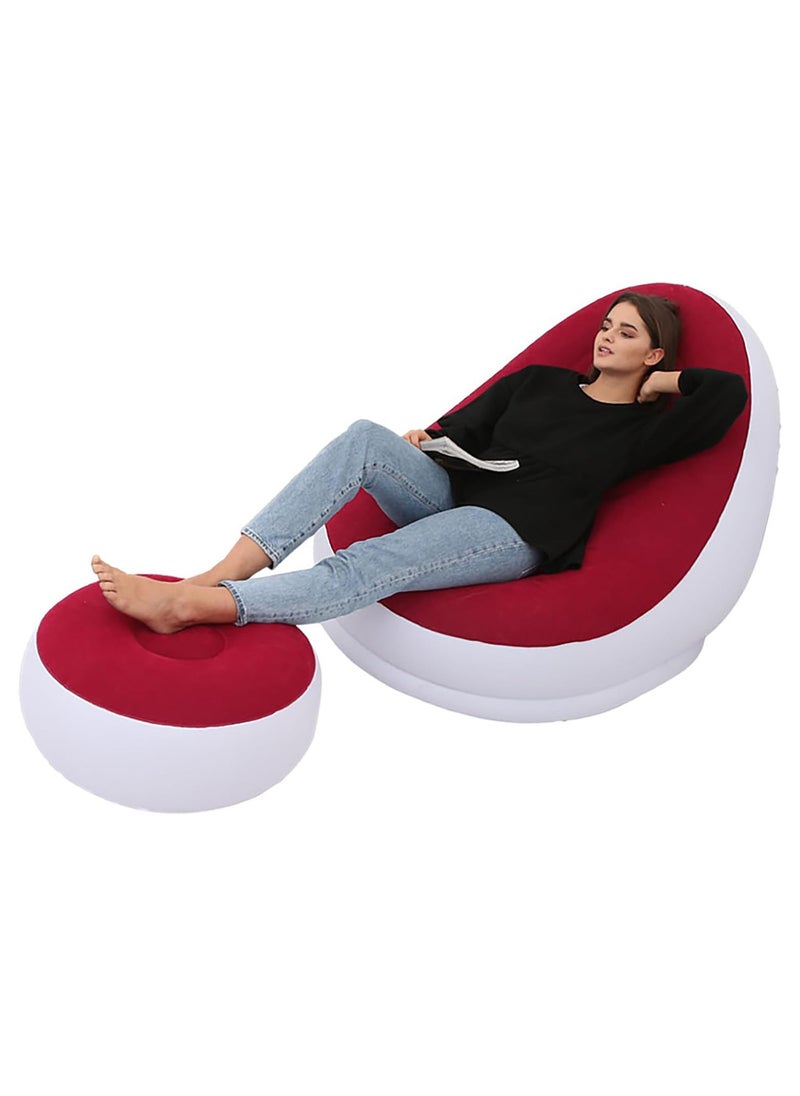 Inflatable Lounge Chair with Sofa, Inflatable Air Lounge Chair with Footrest in White and Red