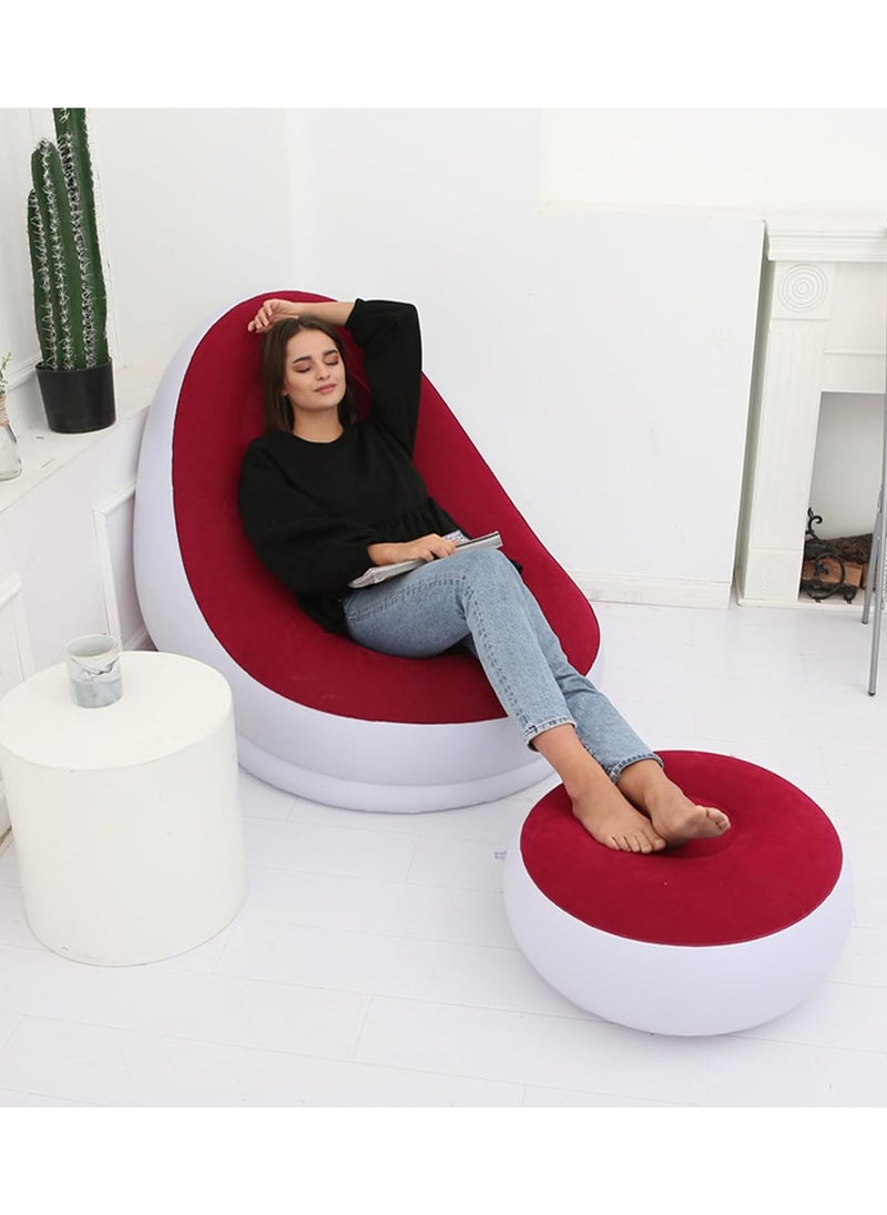 Inflatable Lounge Chair with Sofa, Inflatable Air Lounge Chair with Footrest in White and Red