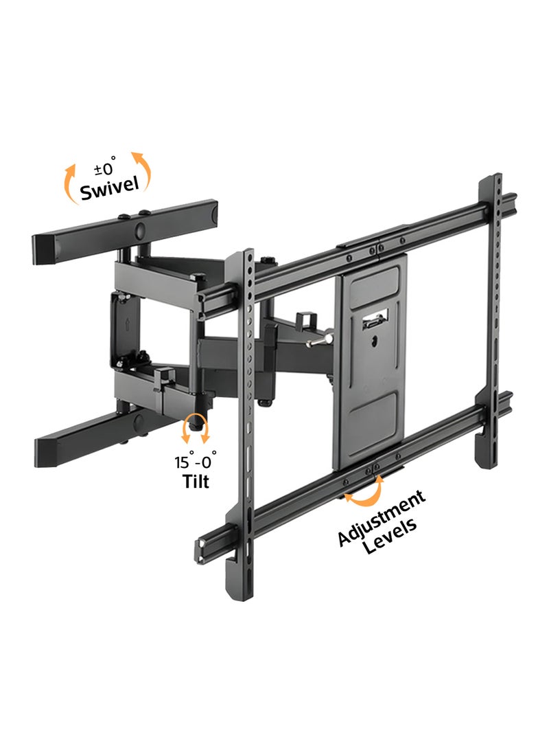 Ceiling-mounted TV bracket with full-motion support for large screens from 32 to 80 inches, model SG-834. Compatible with LCD, LED, OLED, and 4K displays, it features VESA support up to 800x800, fully adjustable tilt and swivel functionality, and a weight capacity of up to 75 kg.